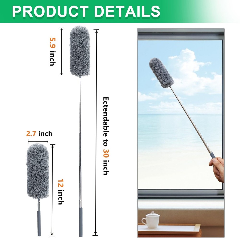 2 Pack Microfiber Feather Duster for Cleaning, Hand Washable Dusters with Ext...