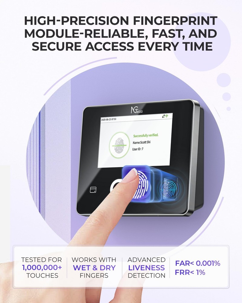 Time Clock Cloud-Based with Tuch Screen, 4-in-1 Remote Control Time Clocks fo...