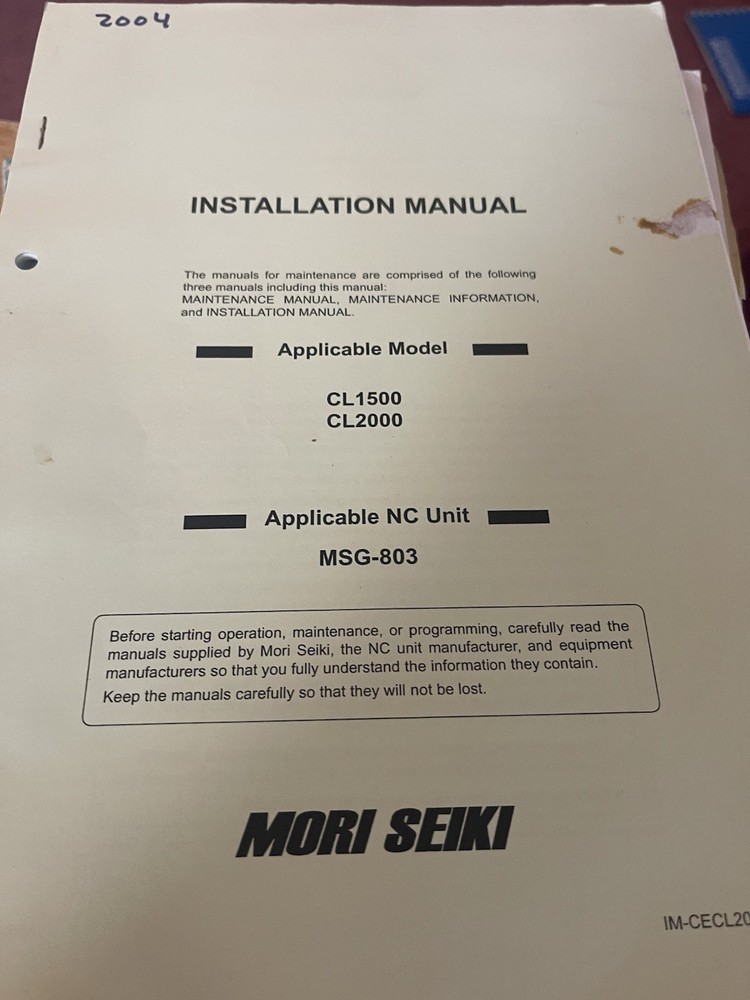 Mori Seiki Manuals-Installation,Instruction,Operation, Programming-4 pieces
