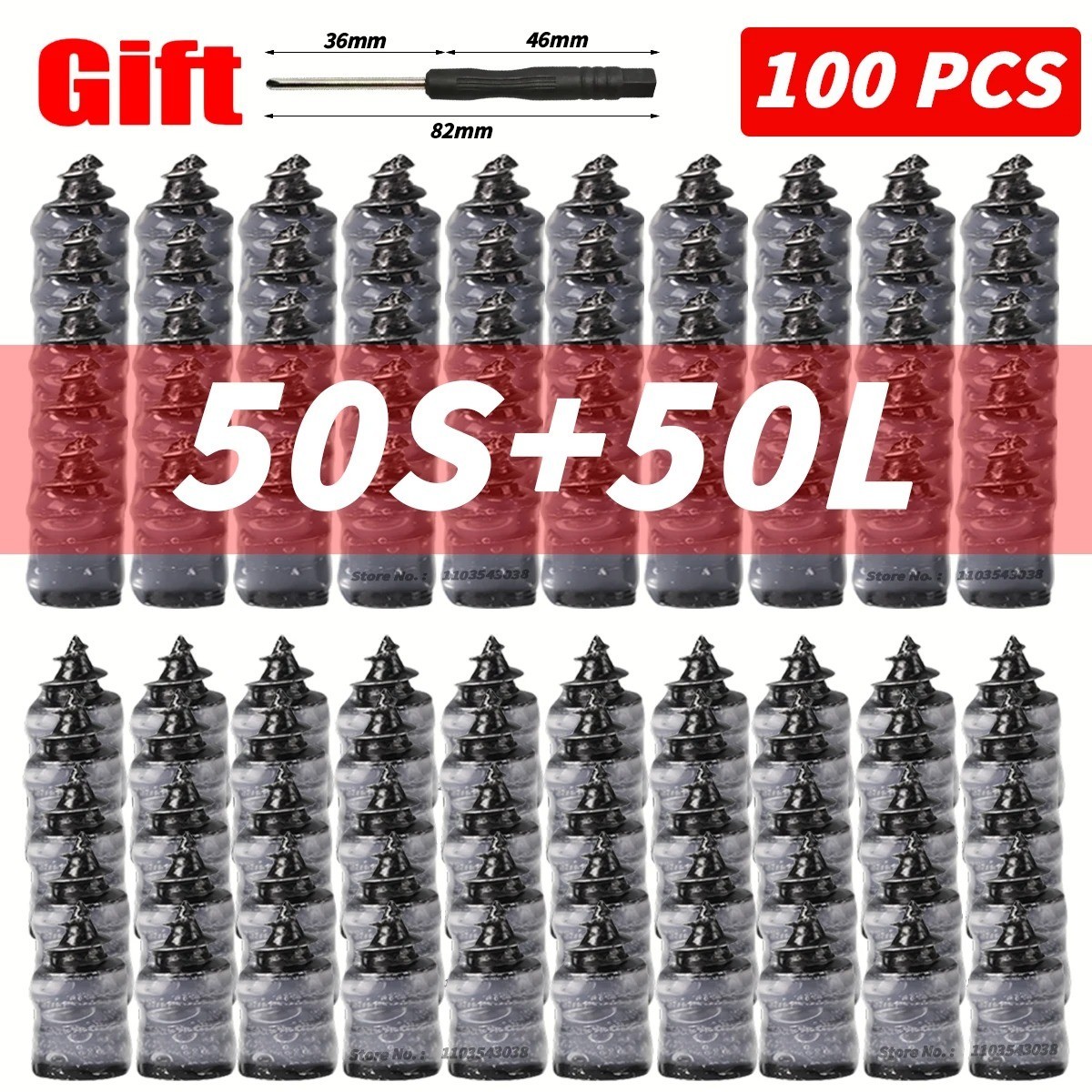 100Pcs Tire Repair Rubber Nails Tyre Puncture Repair Screws Kit with Screwdriver