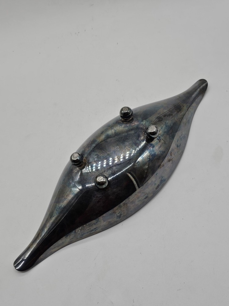 Vintage Wallace Mid Century Modern Ruby Red Enamel silver Plate Dish