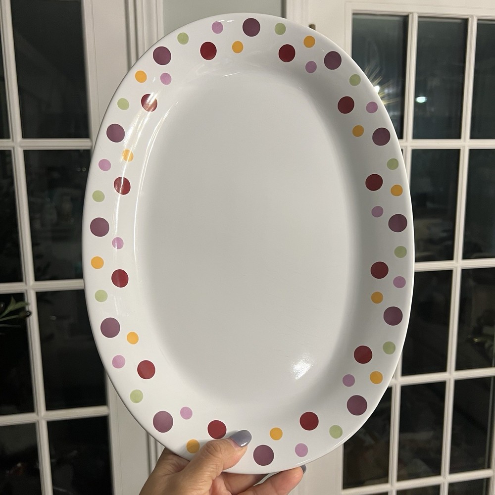 Pampered Chef Simple Additions Polka Dots White Oval Serving Platter