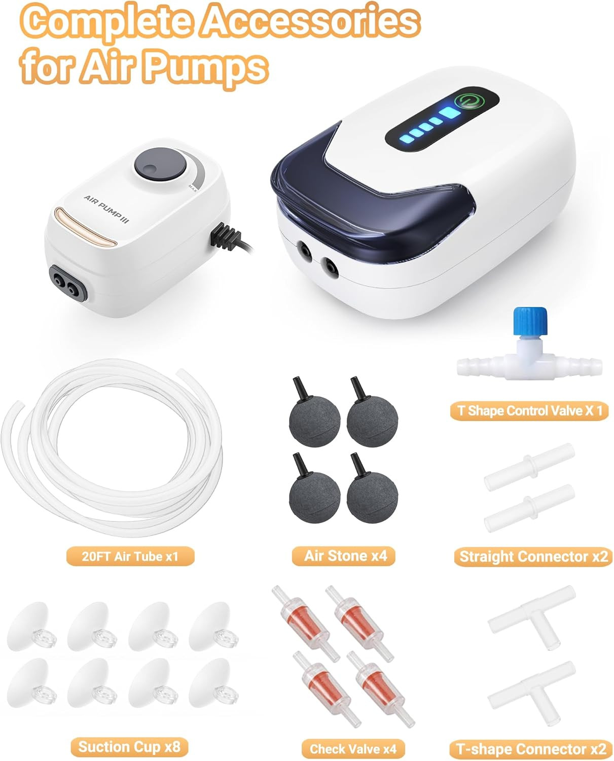 Aquarium Air Pump Accessories Kit with Standard Tubing, Air Stones, Check Valves