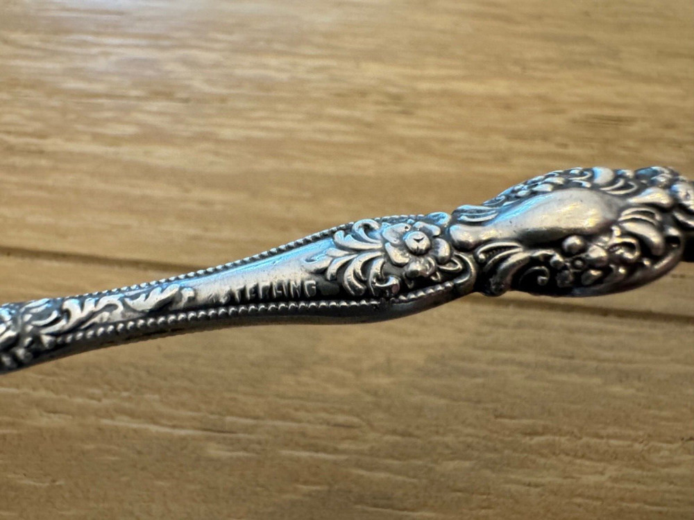 Antique Sterling Silver Handle Button Hook Beaded Floral & Scrolling Design