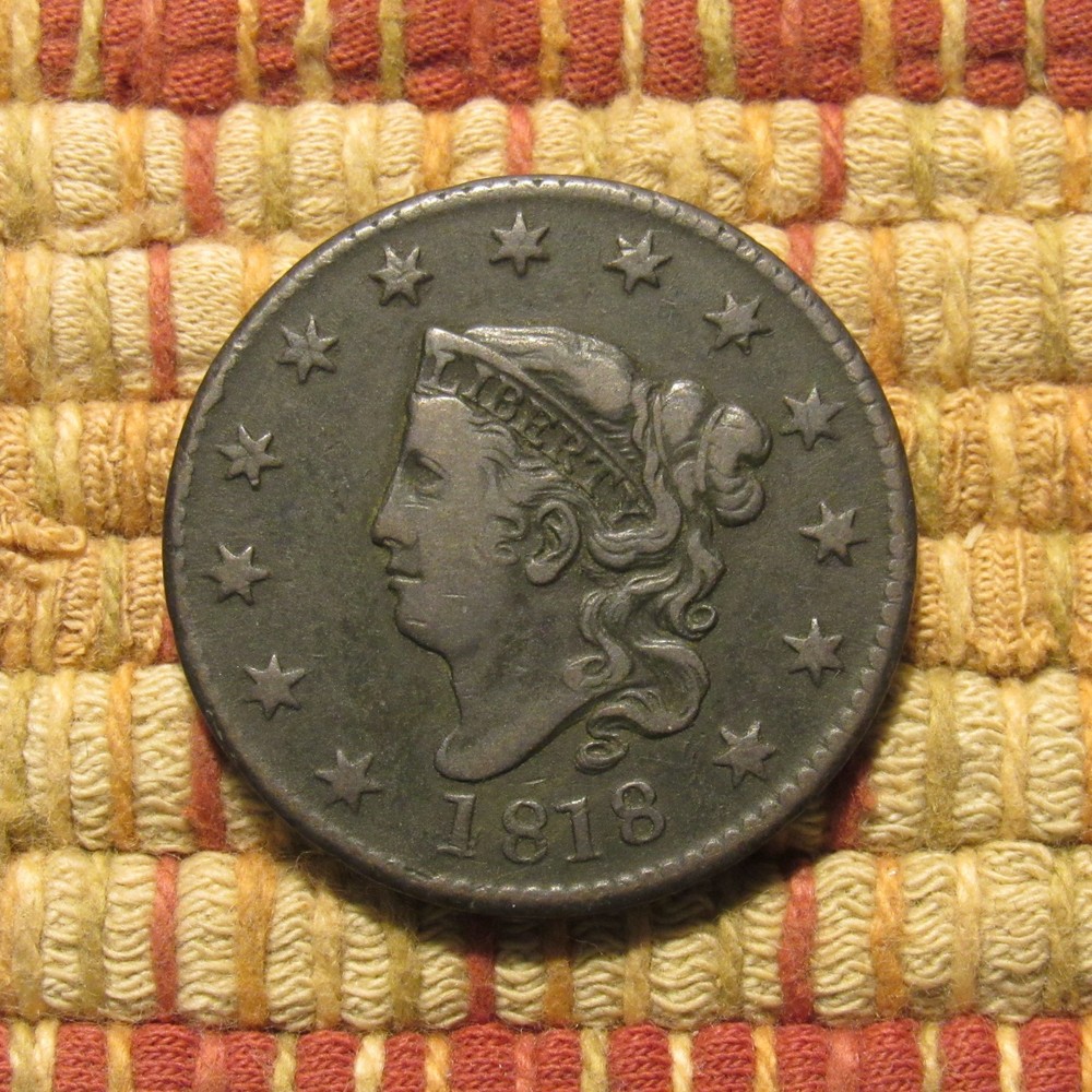 1818 CORONET LARGE CENT, N-1, VF+  ~  WELL-STRUCK & CENTERED, ORIGINAL, NICE!