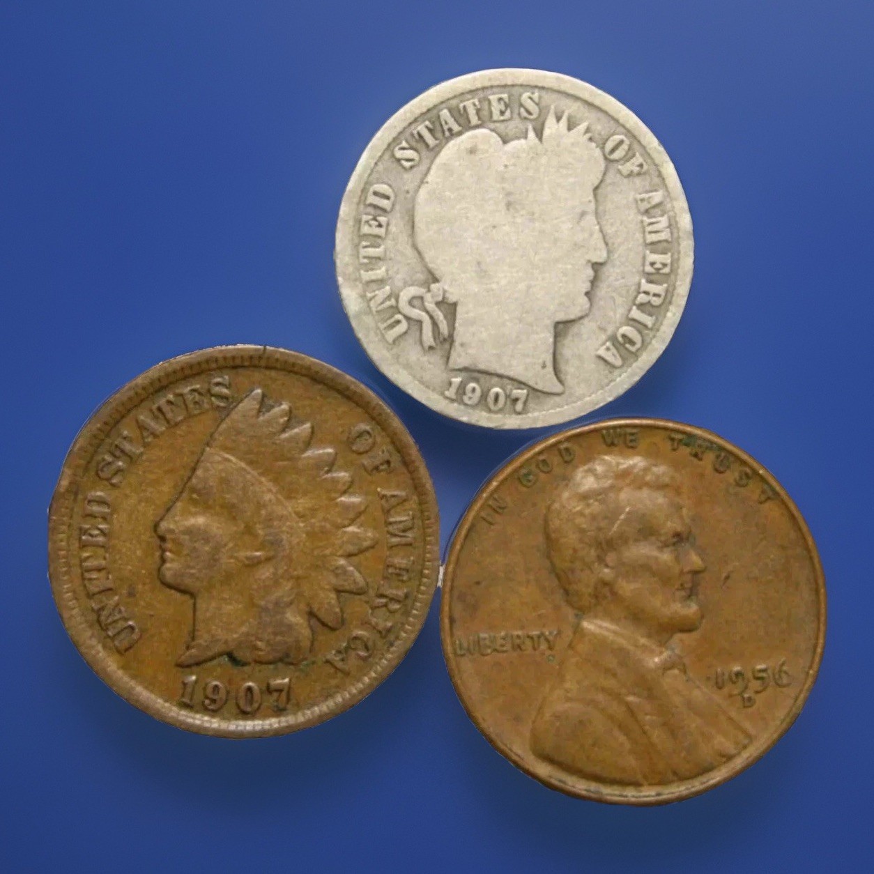 Lot Of 3 Vintage Coins Barber Dime, Indian Head Cent Wheat Cent FAST S&H