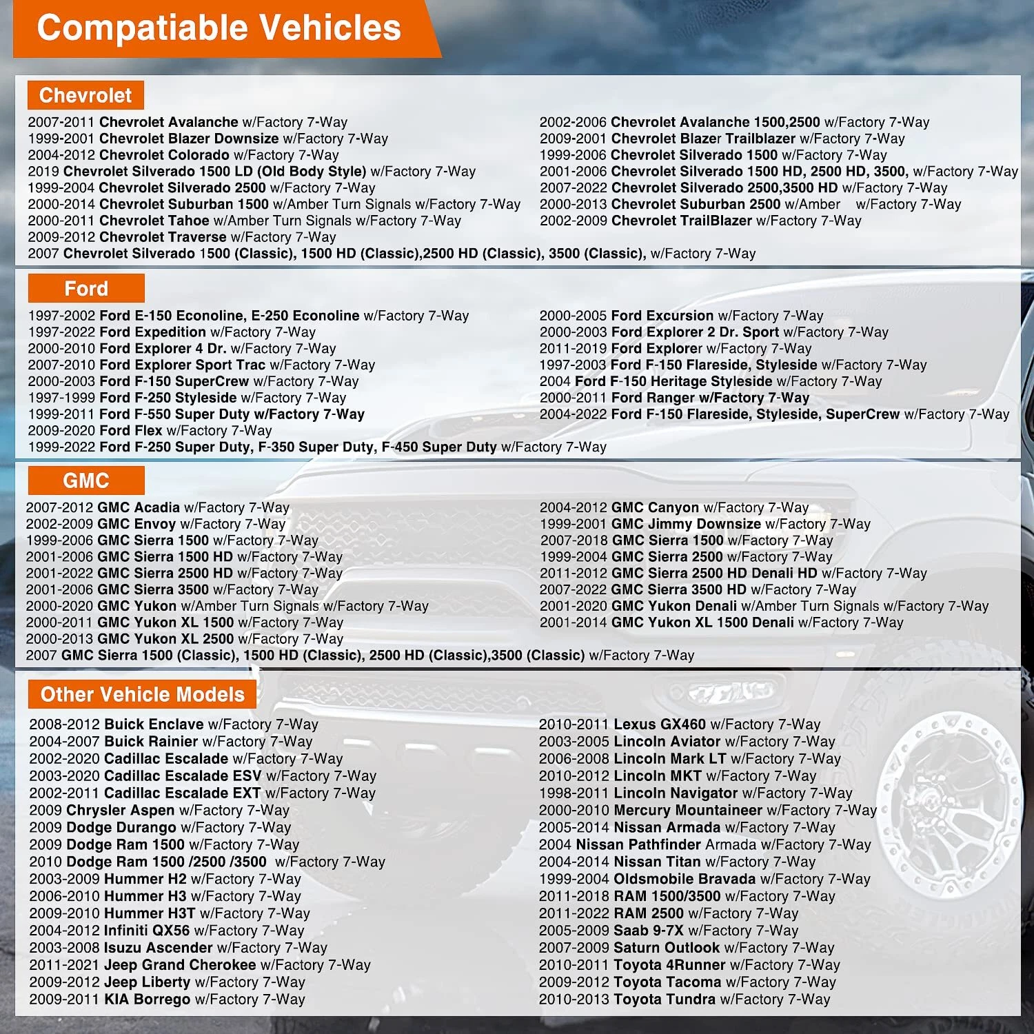 For Chevy Silverado 1500 2500 7 Way Trailer Wiring Harness 4 Way Flat Plug Kit