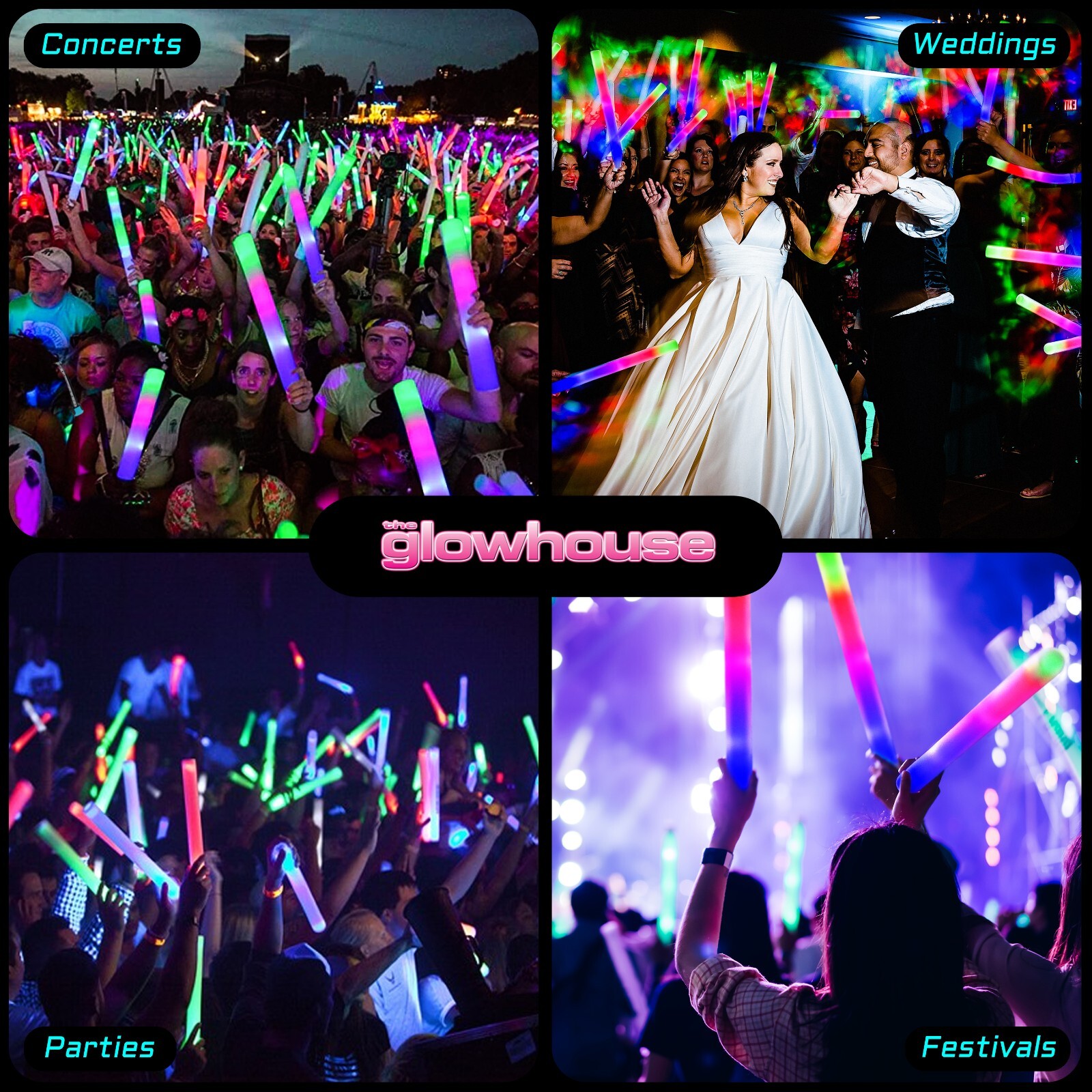 The Glowhouse Light Up Premium LED Foam Glow Stick High Quality Multi Colour