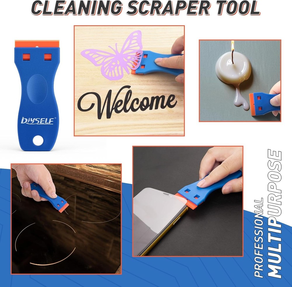 2 Pack Plastic Razor Blade Scraper, Extra 100Pcs Plastic Razor Blades Refills