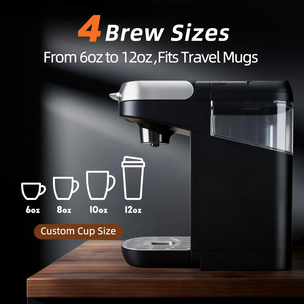 Compact Single Serve Coffee Maker for K Cups & Grounds, Fast Brew 6-12 Oz