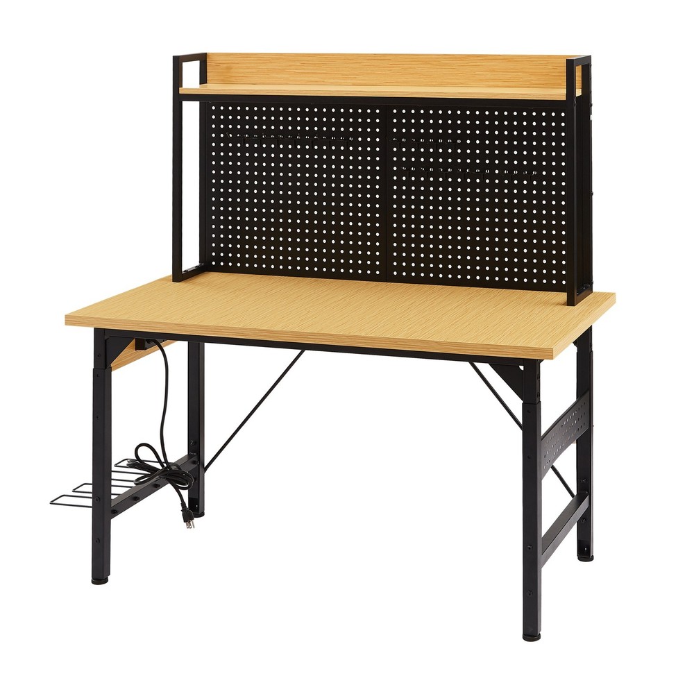 48''Adjustable Workbench with pegboard, Heavy Duty Wooden Desktop