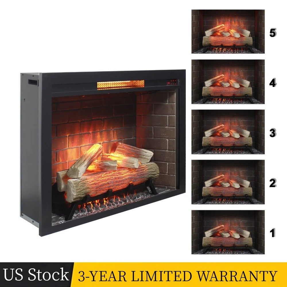 33" Infrared Electric Fireplace Insert Touch Panel Home Heater Smokeless Firebox