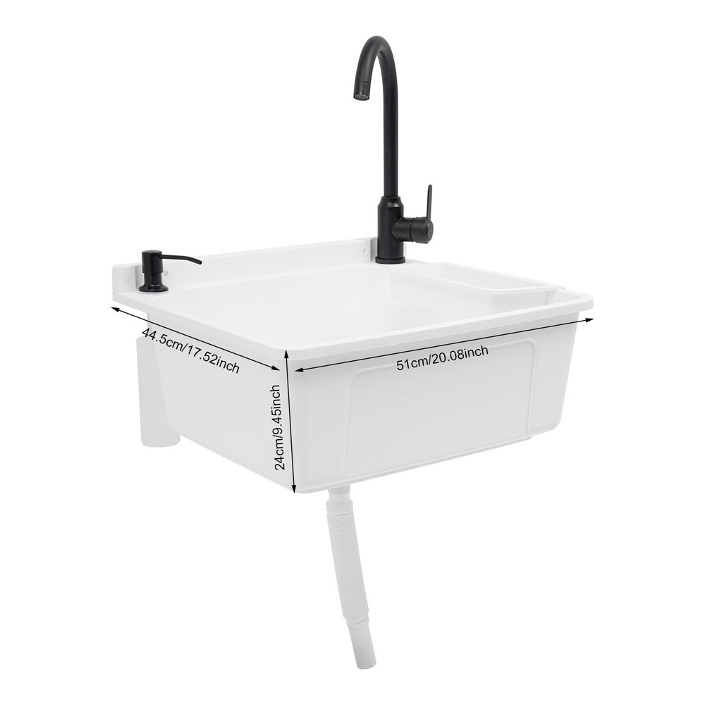 Wall-Mounted Utility Sink with Soap Dispenser, Modern White Basin