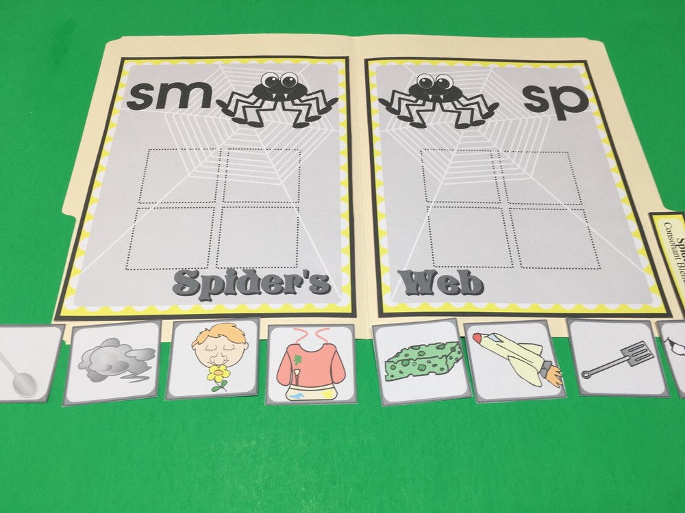 Spiders Web - Phonics Sm / Sp - DIY File Folder game - Printed / Uncut