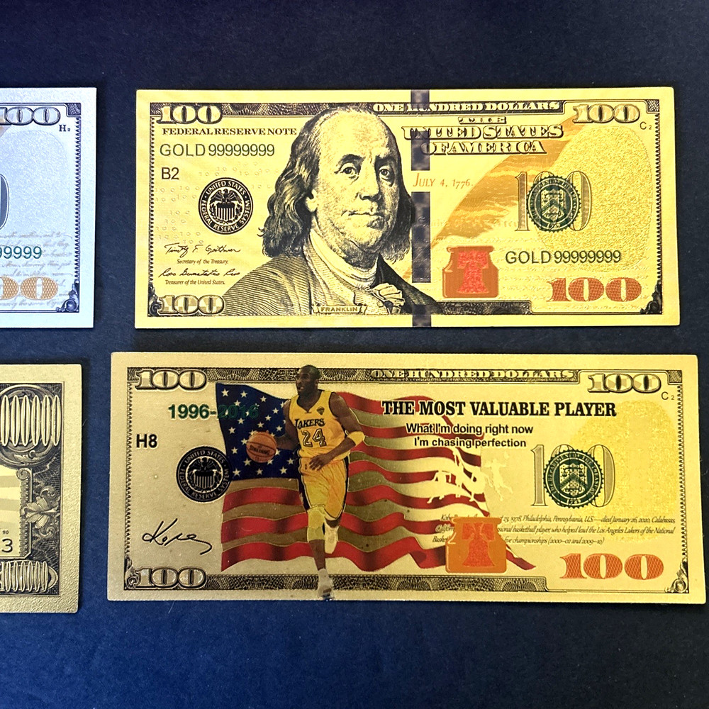 Set (4) Banknote 24K GOLD & Silver Plated Foil Rep. Collection Bookmarks