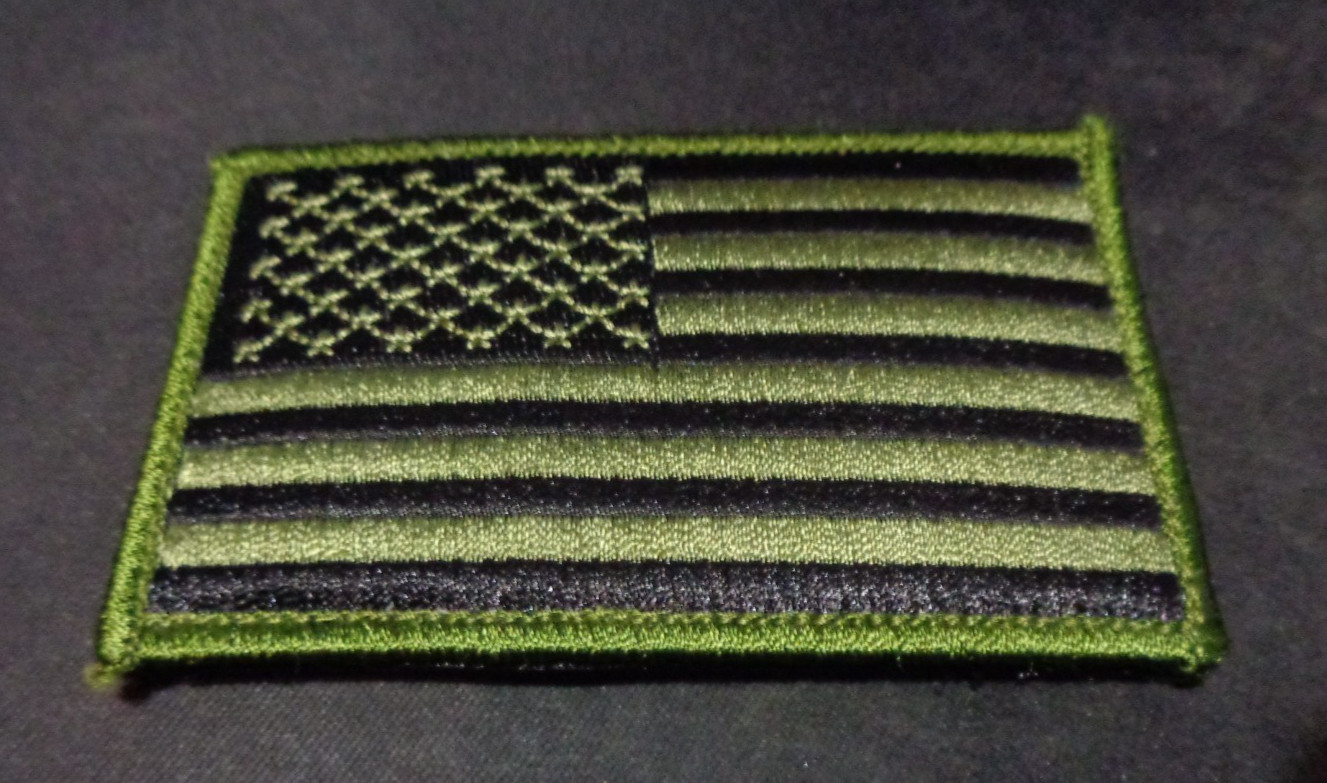 US American FORWARD Flag Patch (OD GREEN) Hook and Look Backing 2" X 3.5"   NEW