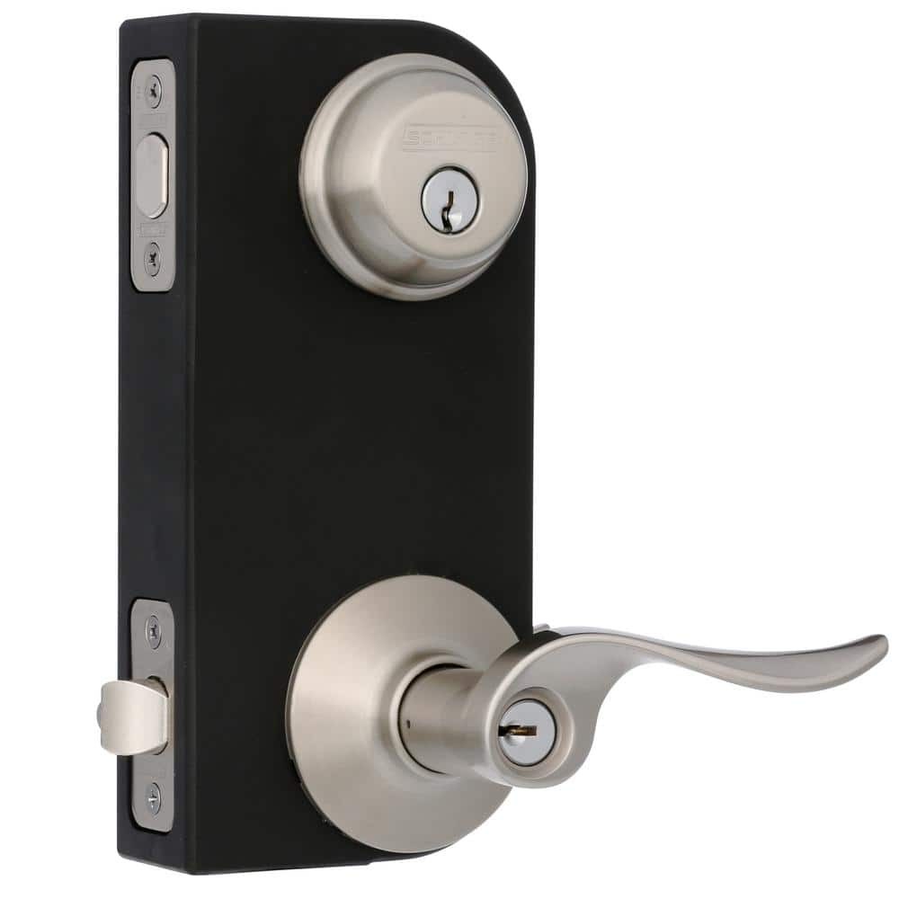 Schlage Satin Nickel Single Cylinder Deadbolt & Keyed Entry Combo Pack