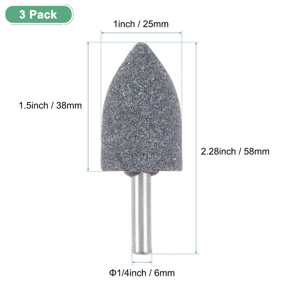 3-Pack Abrasive Mounted Stone Grinding Bits, 1IN(25mm) Dia Point [Gray]