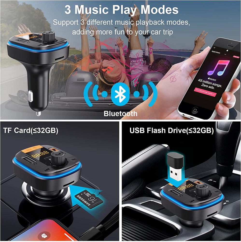 Transmisor De Audio FM Para Auto Bluetooth 5.0 USB Receptor Radio For Carro