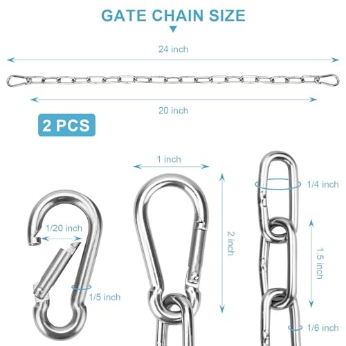 2 Pack Gate Chain Lock for Outdoor Fence with Carabiner, 5/32 x 24 Inch