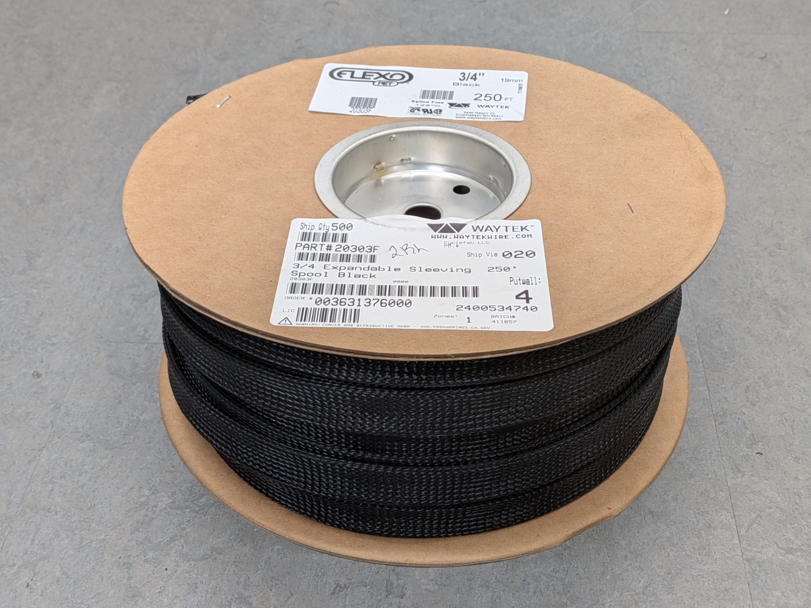 FLEXO PET 3/4"/19mm Expandable Braided Sleeving 250' Spool NEW, Free Shipping