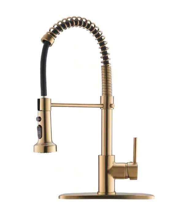 NEW Queen Single-Handle Pre-Rinse Spring Pull Down Sprayer Faucet Polished GOLD
