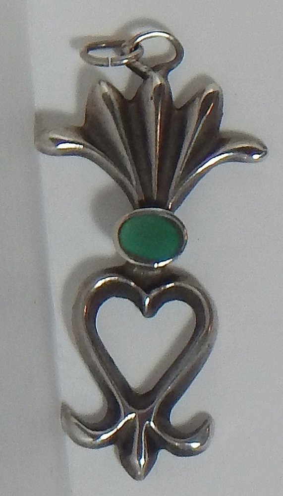 VINT NATIVE AMERICAN STER SILVER PENDANT TURQUOISE