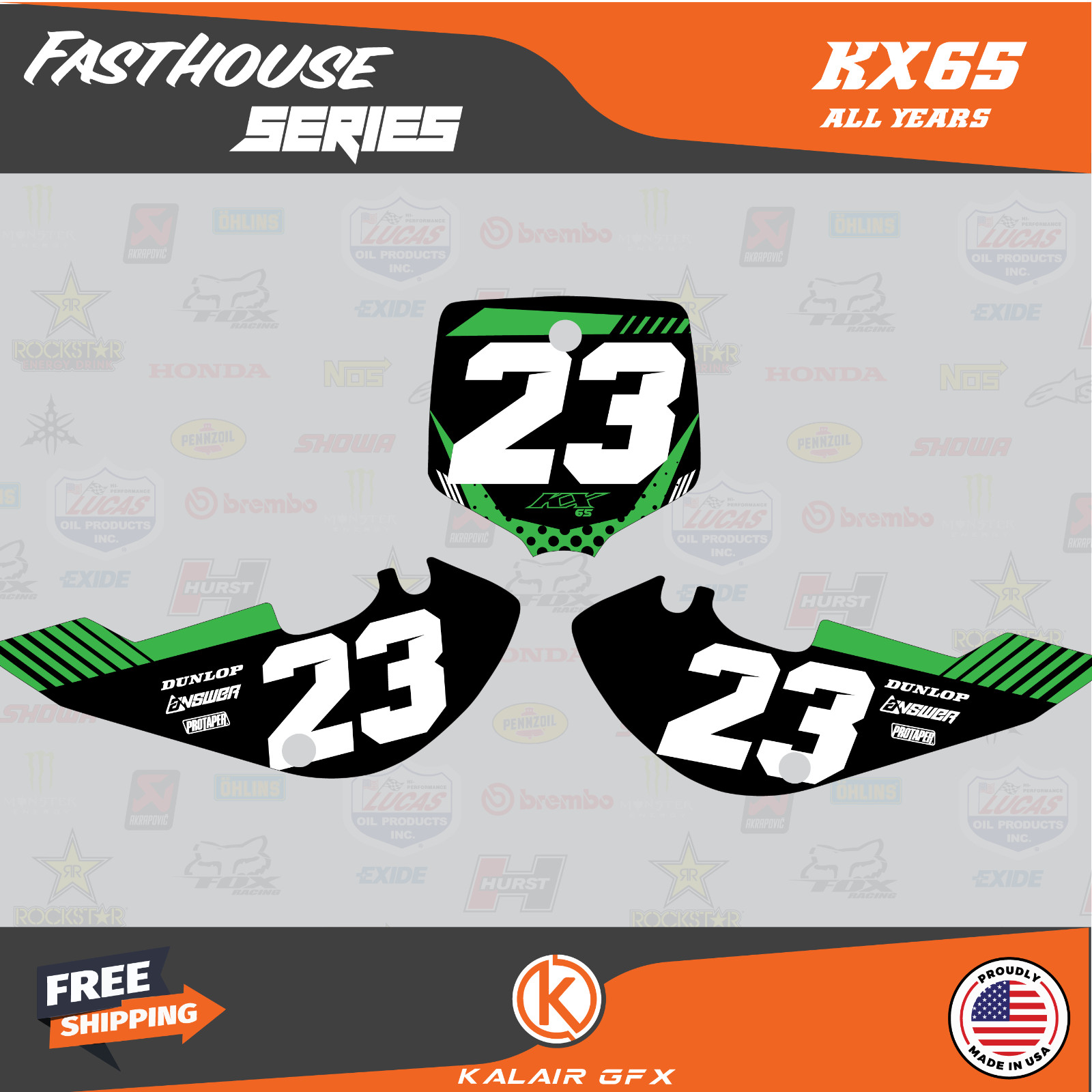 Graphics Kit for Kawasaki KX65 (1999-2024) KX 65 FH Series- Green