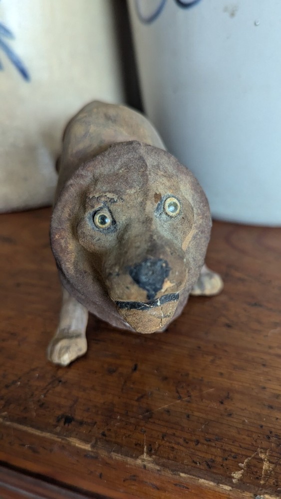 Rare Antique Composition German Lion Polychrome Painted Candy Container