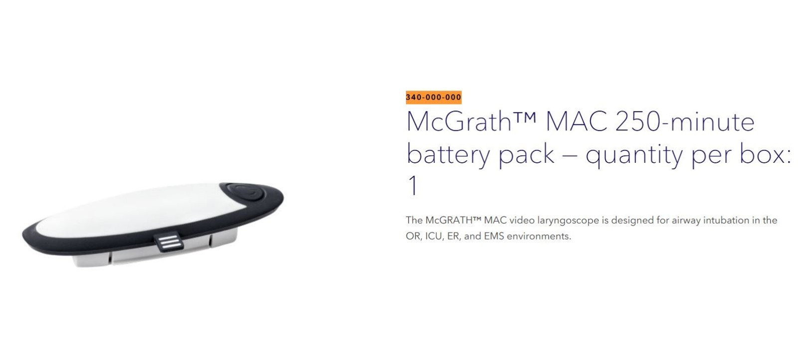 Covidien OEM Battery McGrath MAC Laryngoscope 3.6v Lithium battery 340-000-000