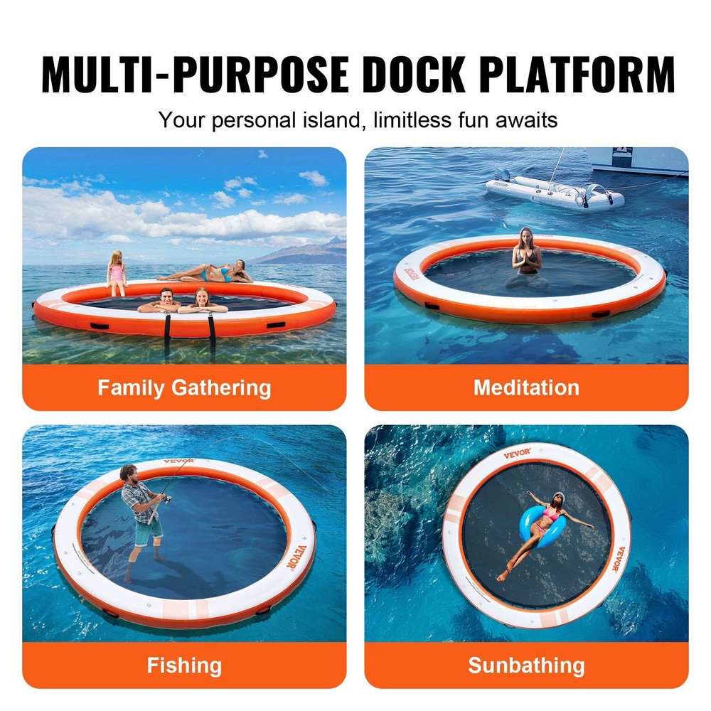 Inflatable Floating Dock ø8FT Inflatable Dock Platform with ø5FT Trampoline