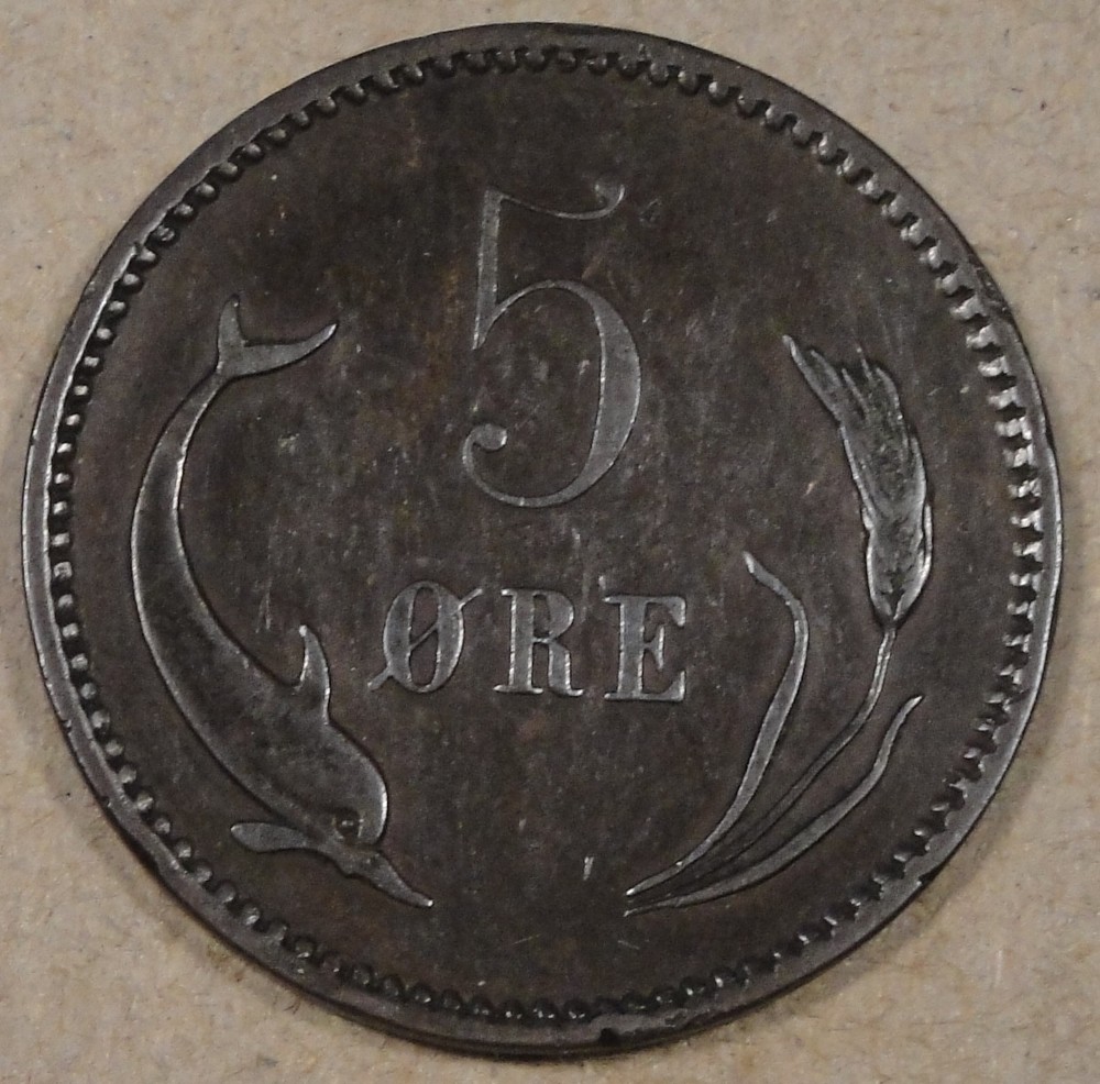 Denmark 1894 5 Ore Mid Grade Circulated Grade Coin