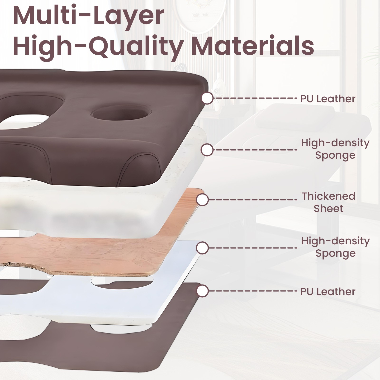 PU Leather Heavy Duty Professional Stationary Massage Bed -Brown