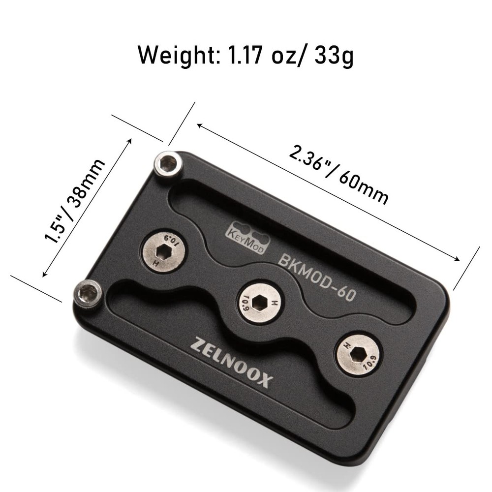 Keymod to Arca Dovetail Mount Plate - Quick Release Adapter for Tripods