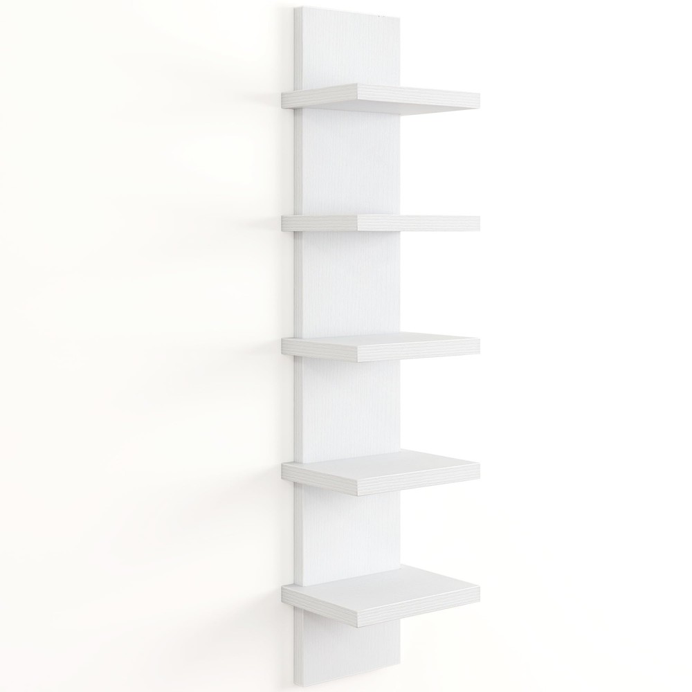 5 Tier Wall Shelf Unit, White Floating Shelves for Storage - Vertical Column ...