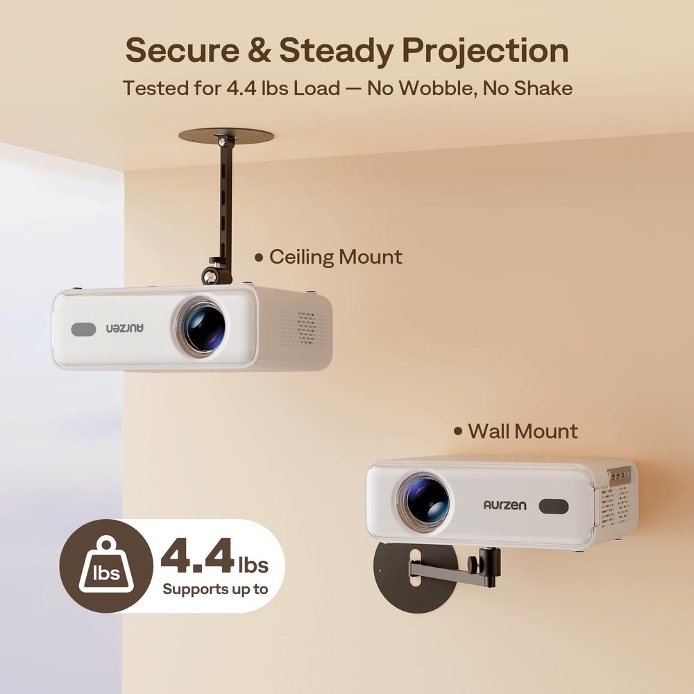 Aurzen Projector Wall Mount Shelf, Wall Use with Adjustable Angle, 360° Rot