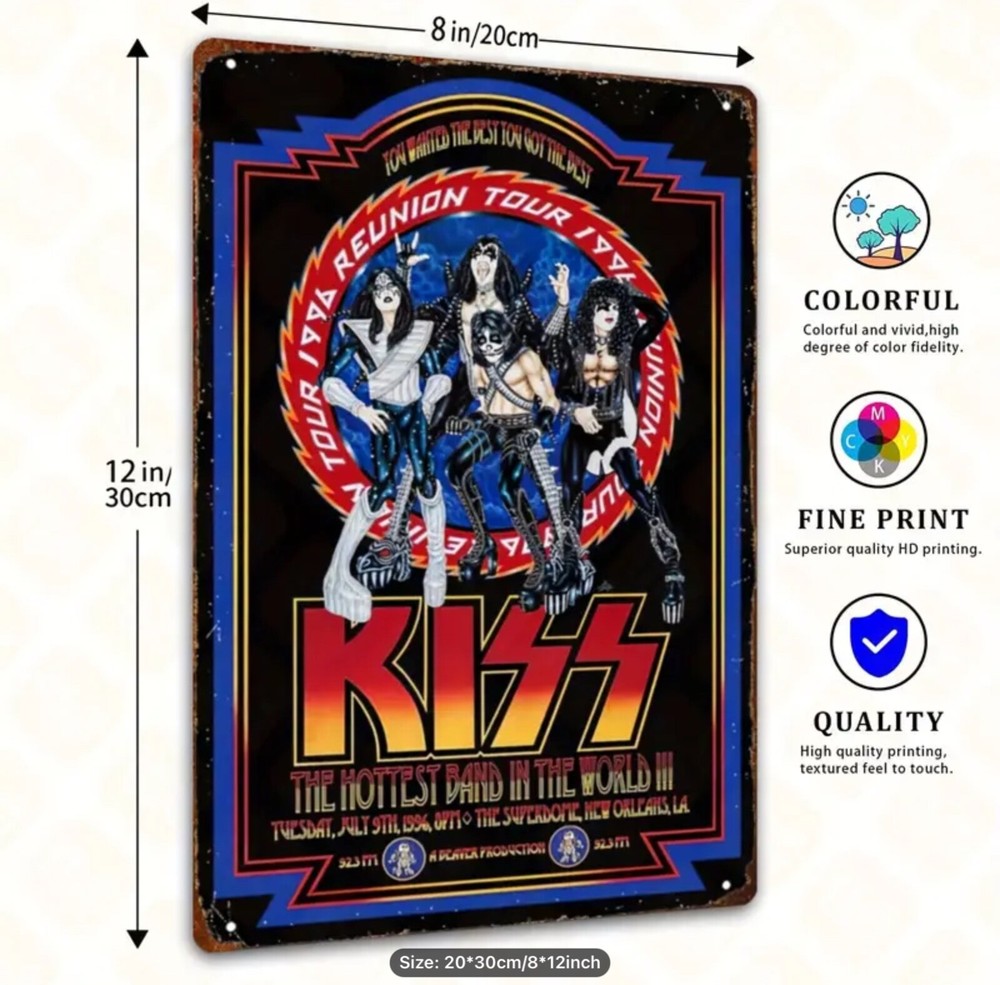 KISS Iconic Reunion 1996 Concert Poster Various metal sign NEW 12x8