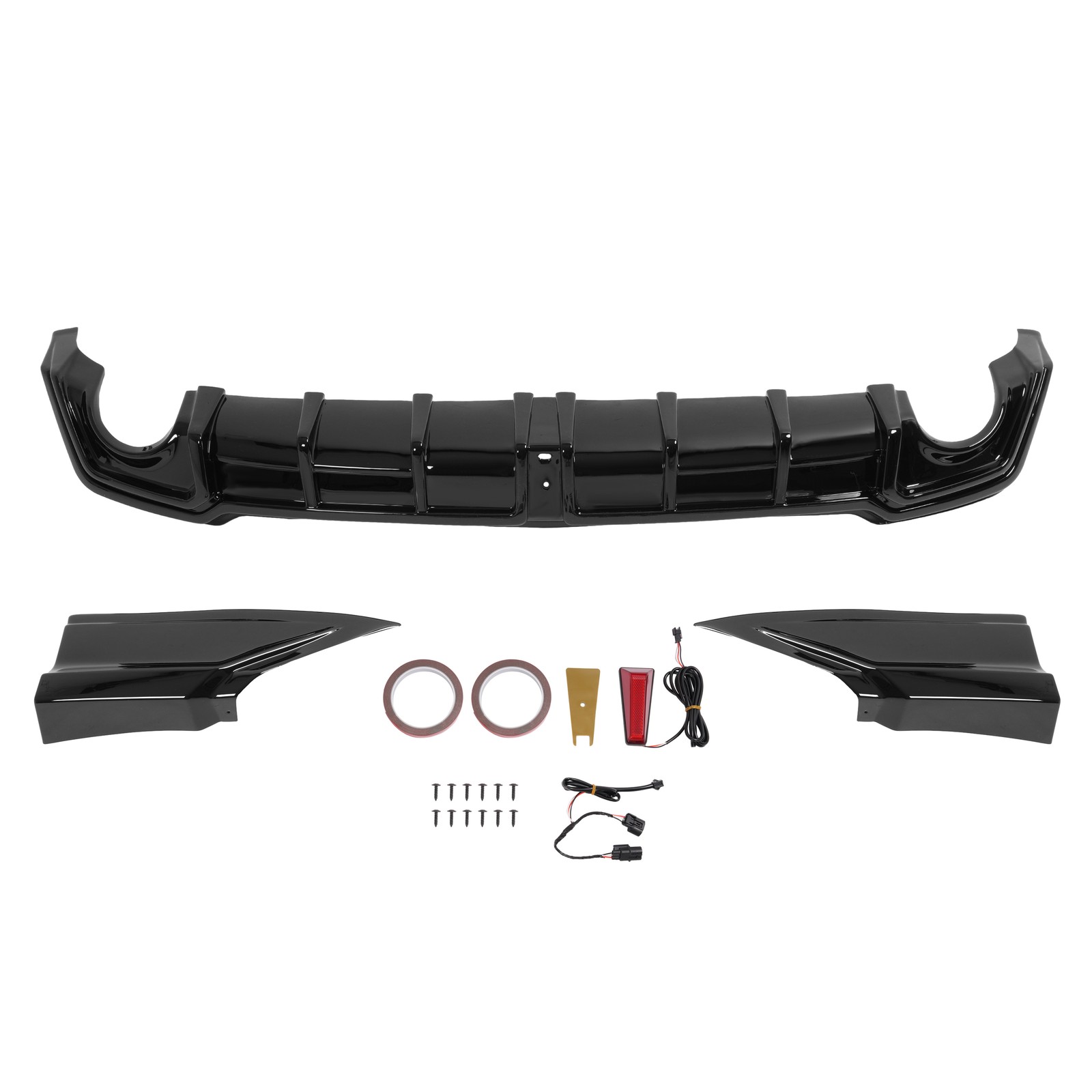 Rear Diffuser + Corner Spats W/LED For 2022-26 Honda Civic Sedan 4Dr Gloss Black