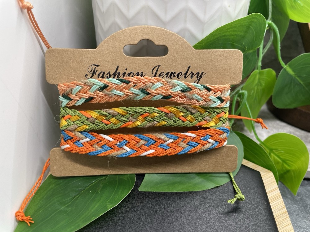 3 PC Braided Bracelet Stackable Adjustable Tie Free Ship B5223