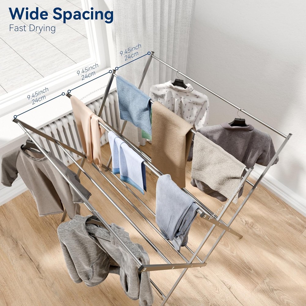 Drying Rack Clothing Space-Saving 12 Drying Poles Clothes Drying Rack Foldable