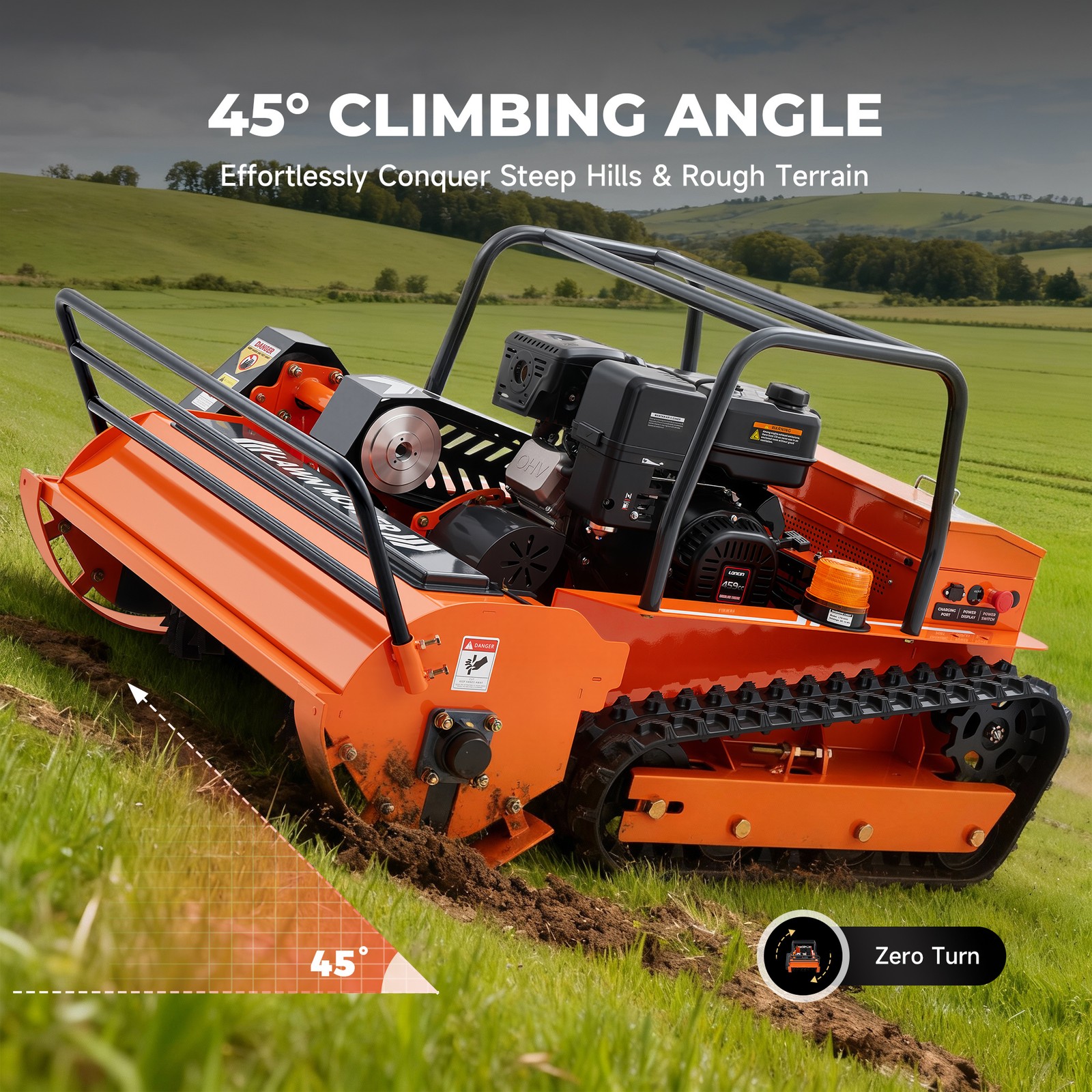 459cc Hybrid Robot Remote Control Lawn Mower 13.6hp Crawler Mower 45° Climbing