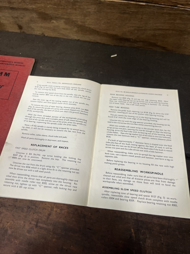 BSA Single Spindle Automatic Screw Machine Maintenance Manual Book 3rd Edition