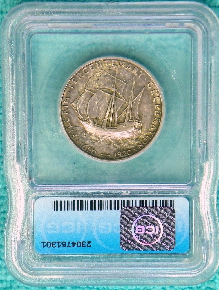 1920 Lamination Error AU-58 Pilgrim Tercentenary 152,112 Minted Commemorative