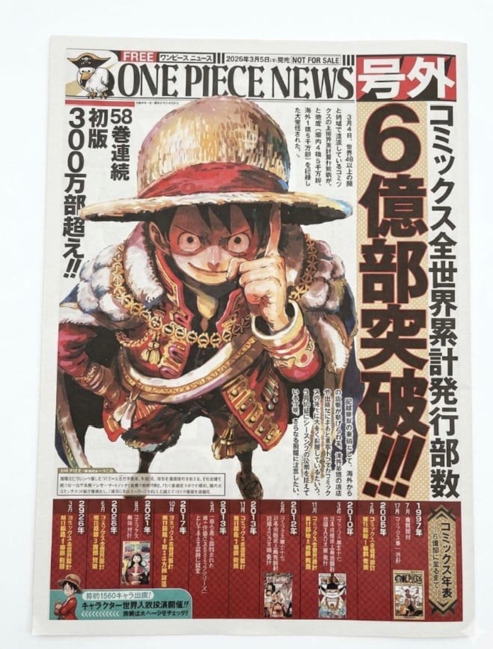 ONE PIECE NEWS Extra Newspaper 6 Billion Copies Commemoration Japan Limited