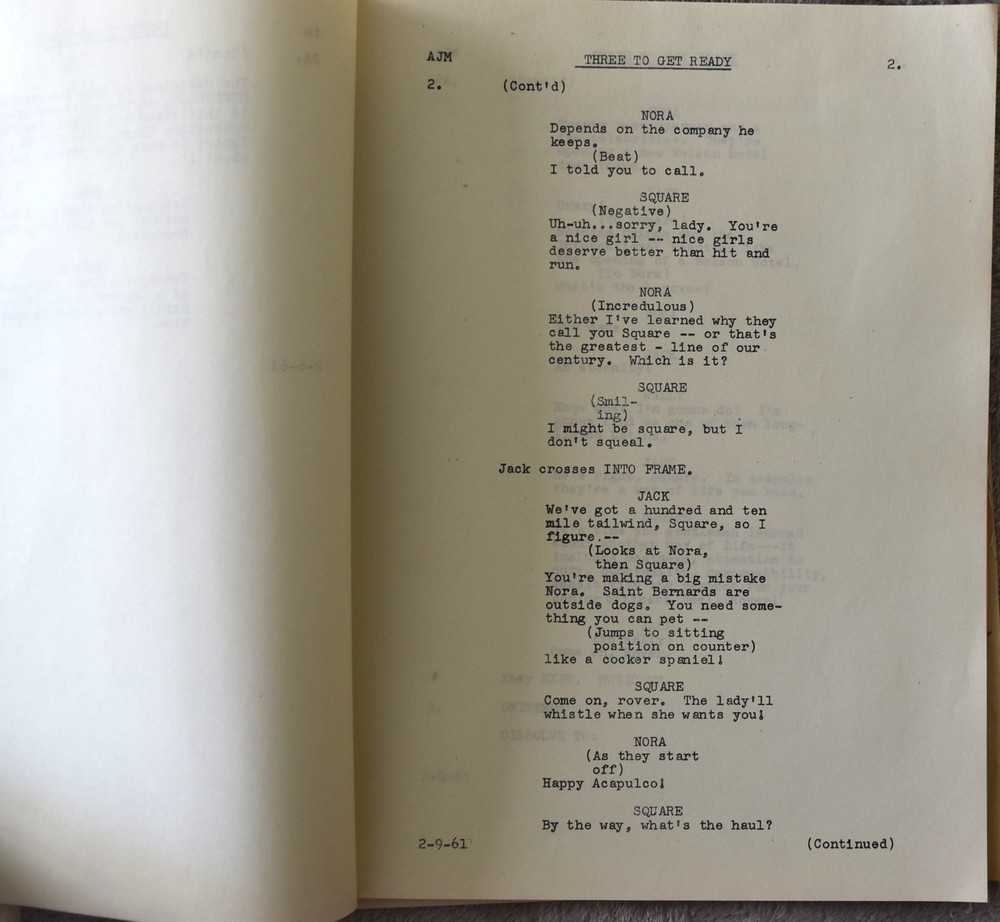 1961 Three to Get Ready Original Screenplay Final Shooting Script+Cast Sheet