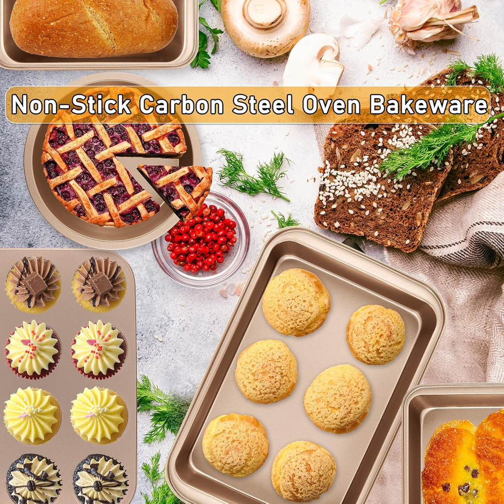 Nonstick Baking Pans Set, 5-Piece Kitchen Baking Sheets for Oven, Bakeware Sets