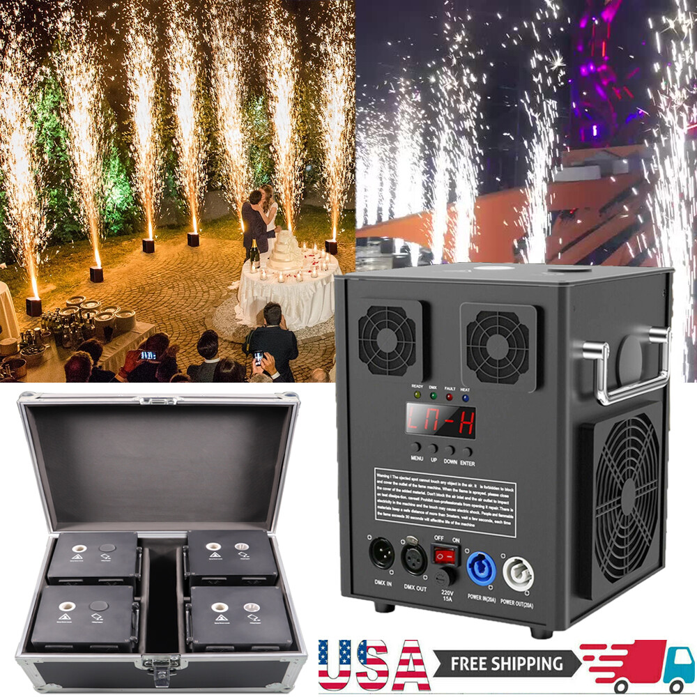 4X 700W Cold Spark Firework Machine Special Stage Effect DJ Wedding &Flight Case