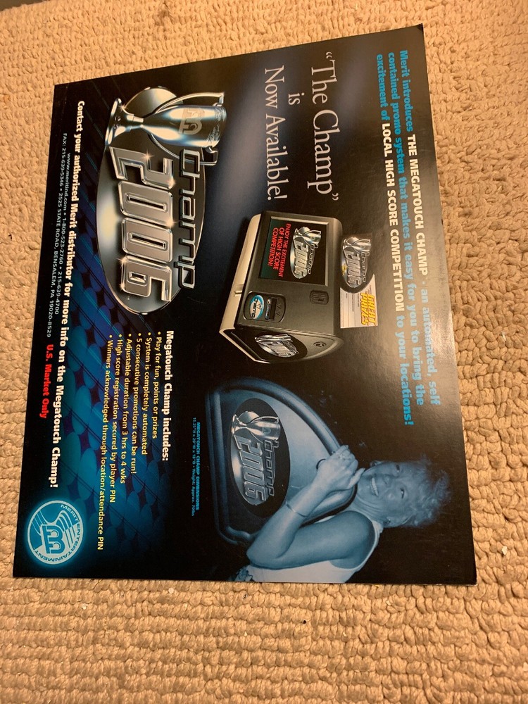 Megatouch 2006 Champ Merit ARCADE VIDEO GAME  FLYER