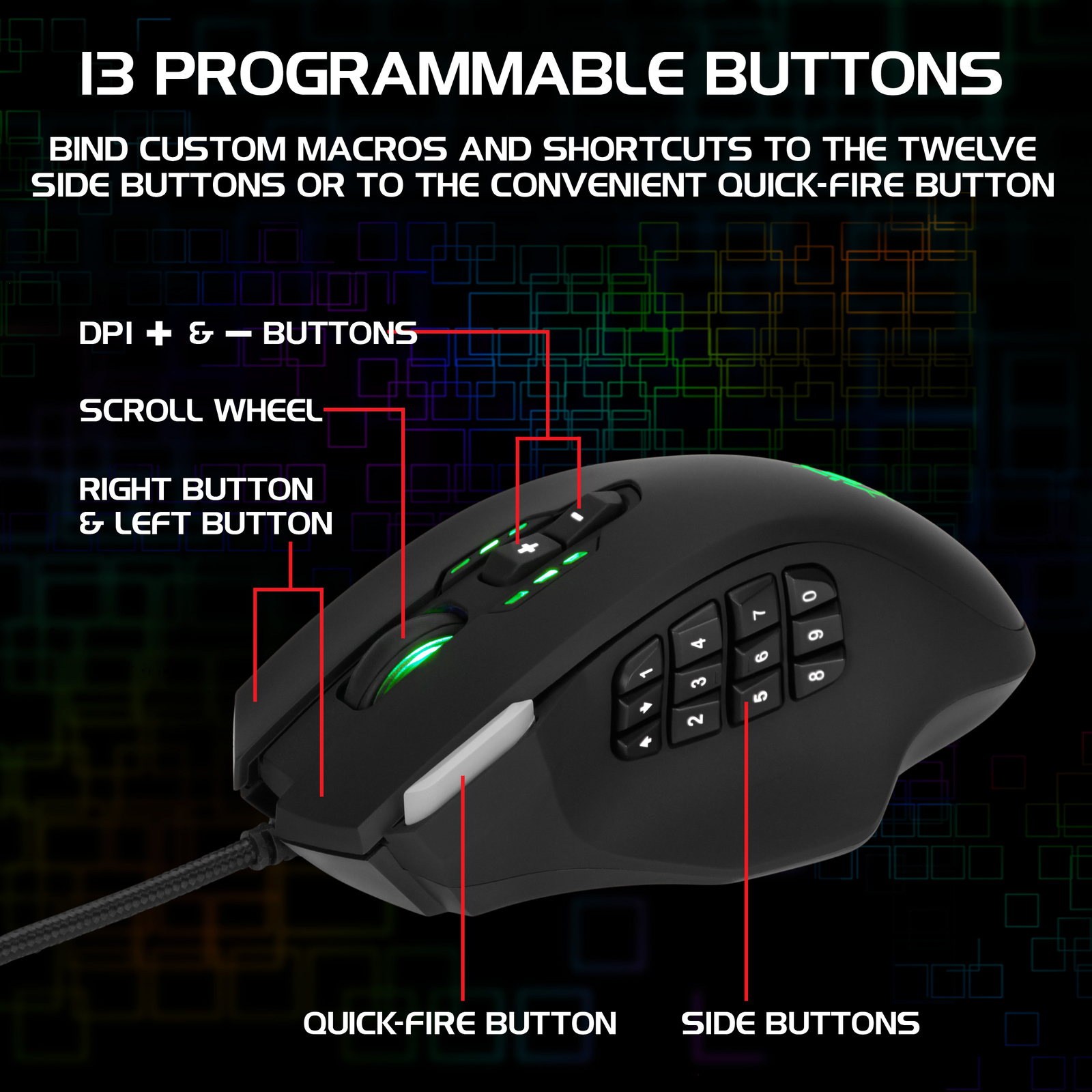 ENHANCE Theorem 2 MMO Gaming Mouse with 13 Programmable Side Buttons