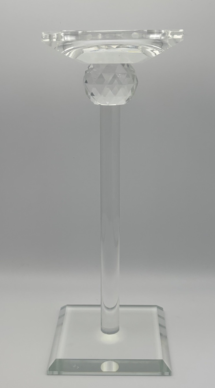 Crystal Faceted Candlesticks Pair 25cm Tall Modernist Art Glass